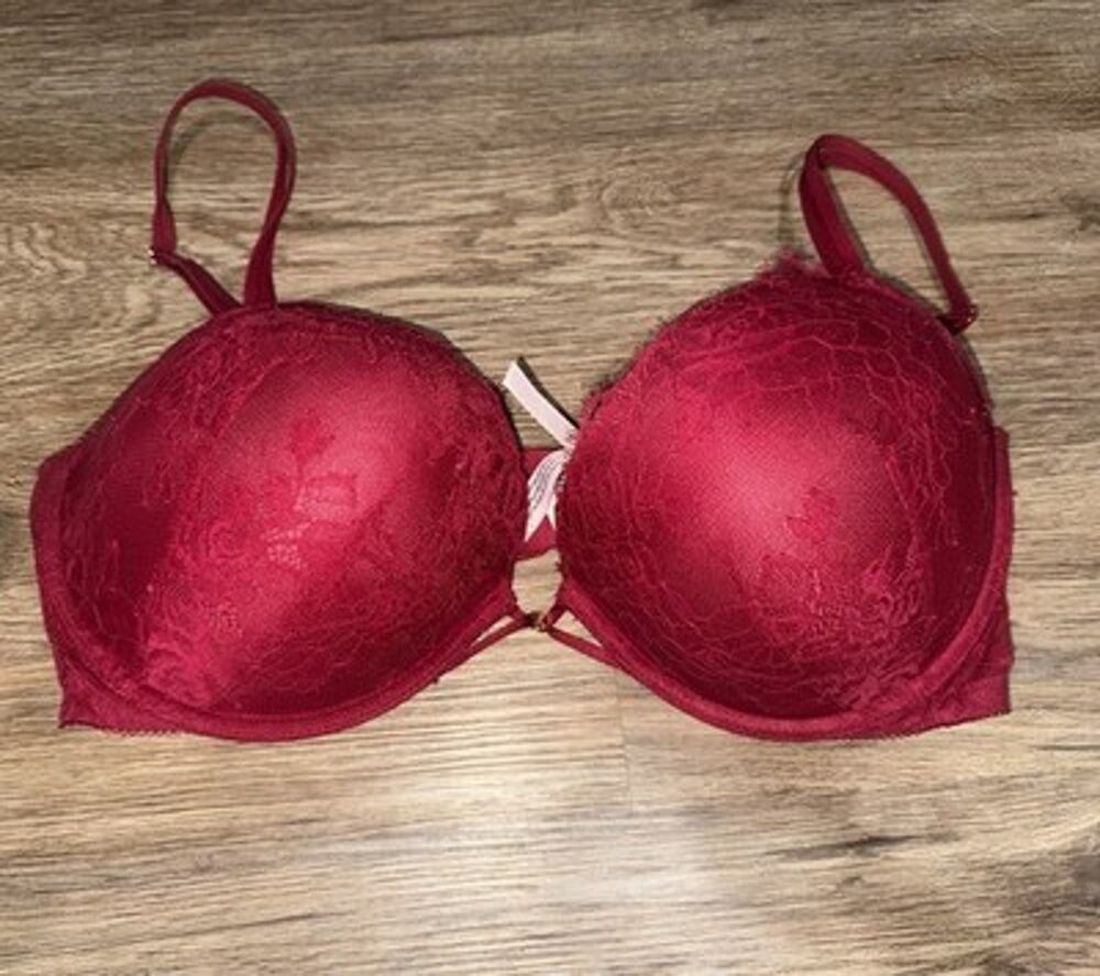 Victoria's Secret Very Sexy Push Up Bra 40D Red Wine Lace Underwire Gold Ring